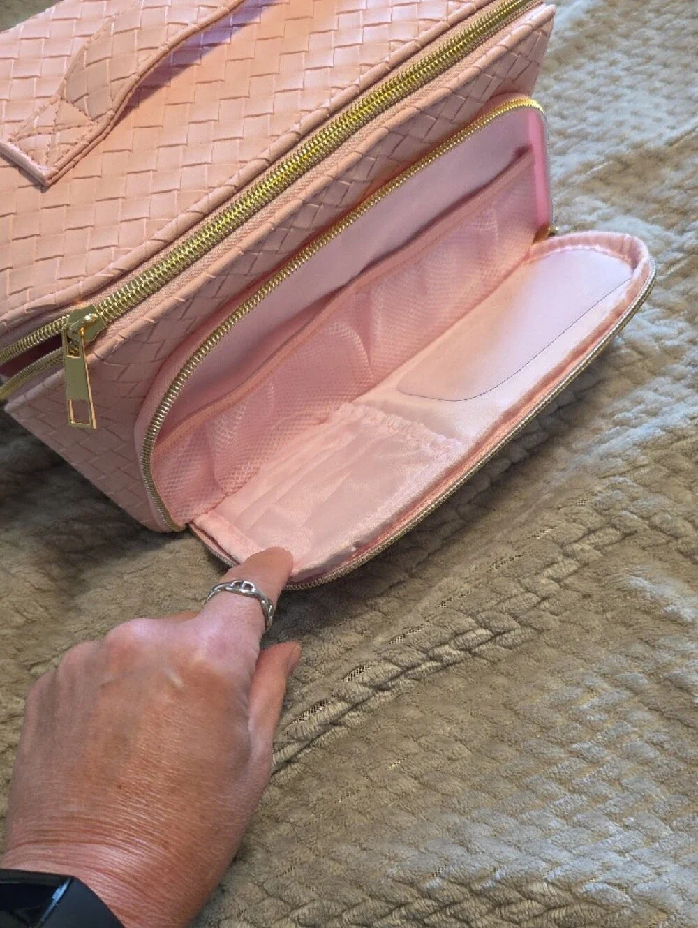 Pink Woven Cosmetic Train Case - Unbranded